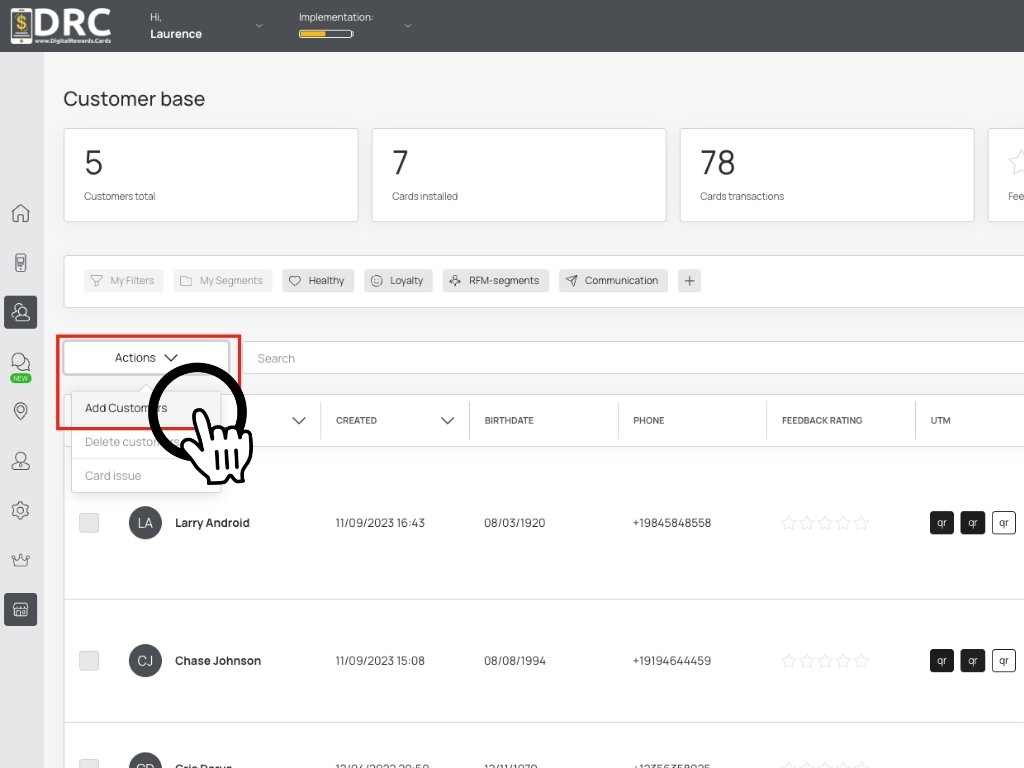 Digital Rewards Cards - Create New Customer