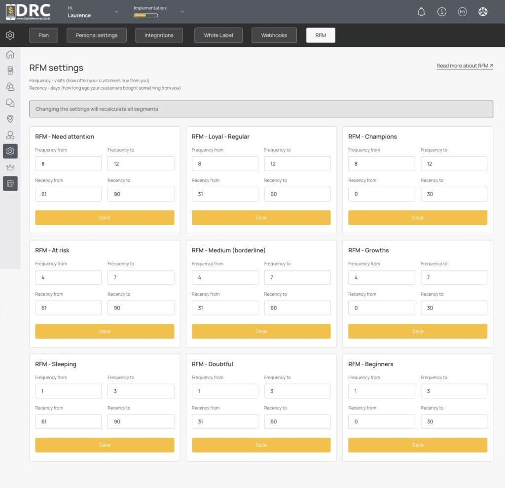Digital Rewards Cards (DRC) - RFM Settings - digital rewards cards 2