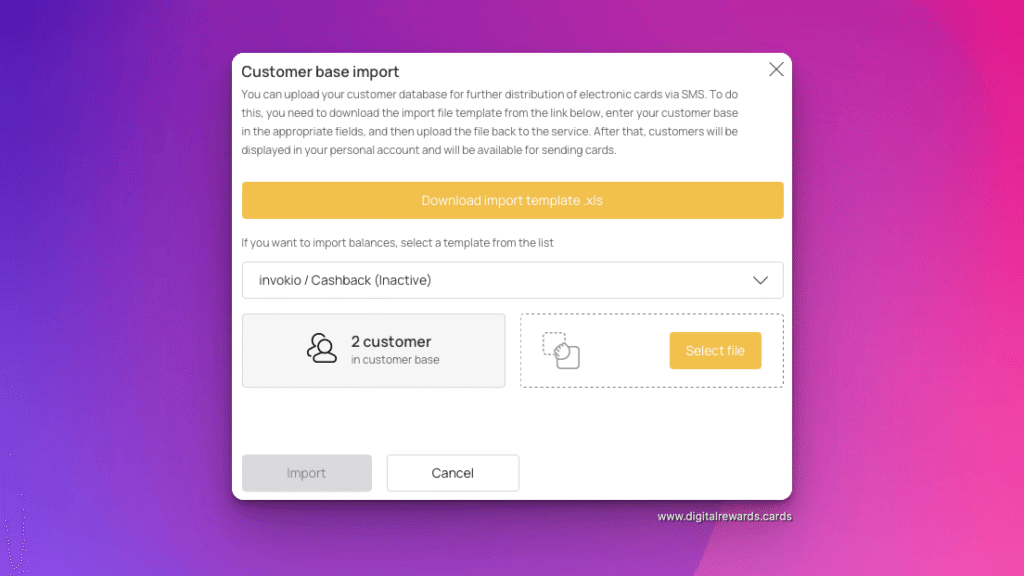 Import customer with balance Digital Rewards Cards DRC Customer Loyalty